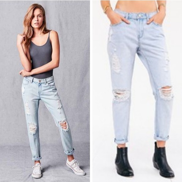 BDG Urban Outfitters Slim Boyfriend Jeans Distressed Ripped Jeans Blue 29 - Picture 3 of 6
